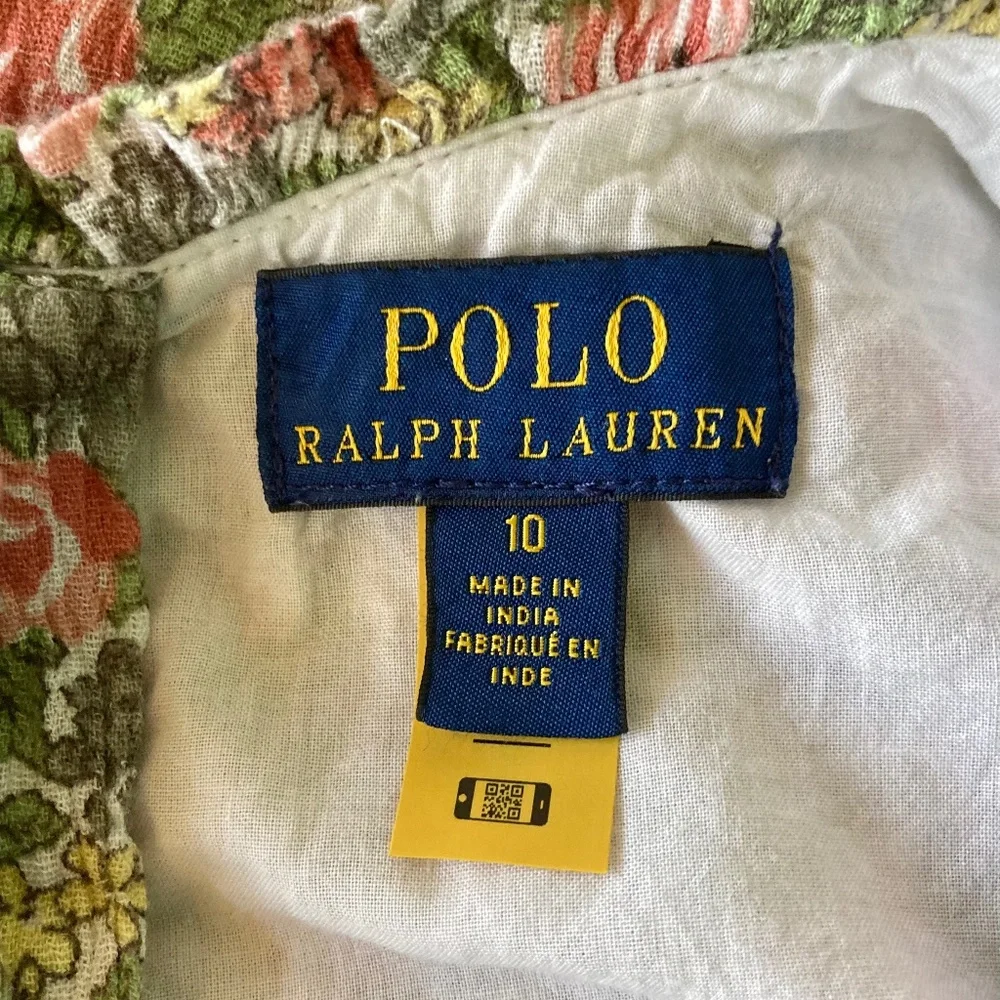 Girls size 10 Polo Ralph Lauren green floral tiered flowy long sleeved dress